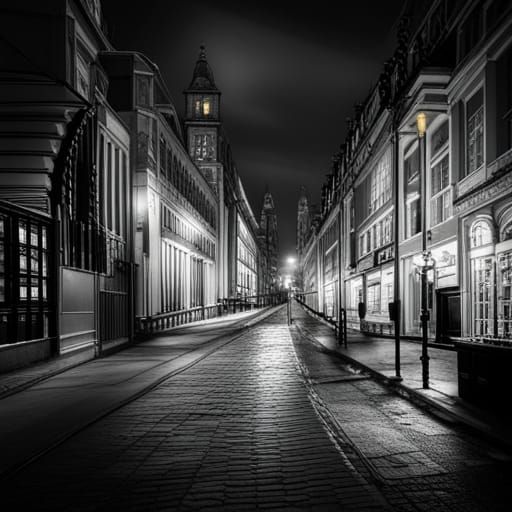 Victorian London Street Scene at Night