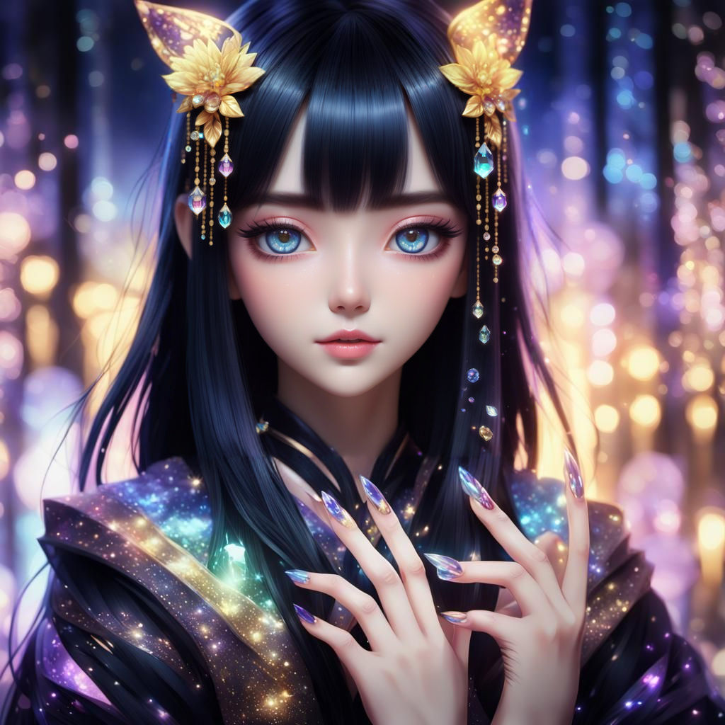 Anime Girl with Crystal Nails in Detailed Matte Painting