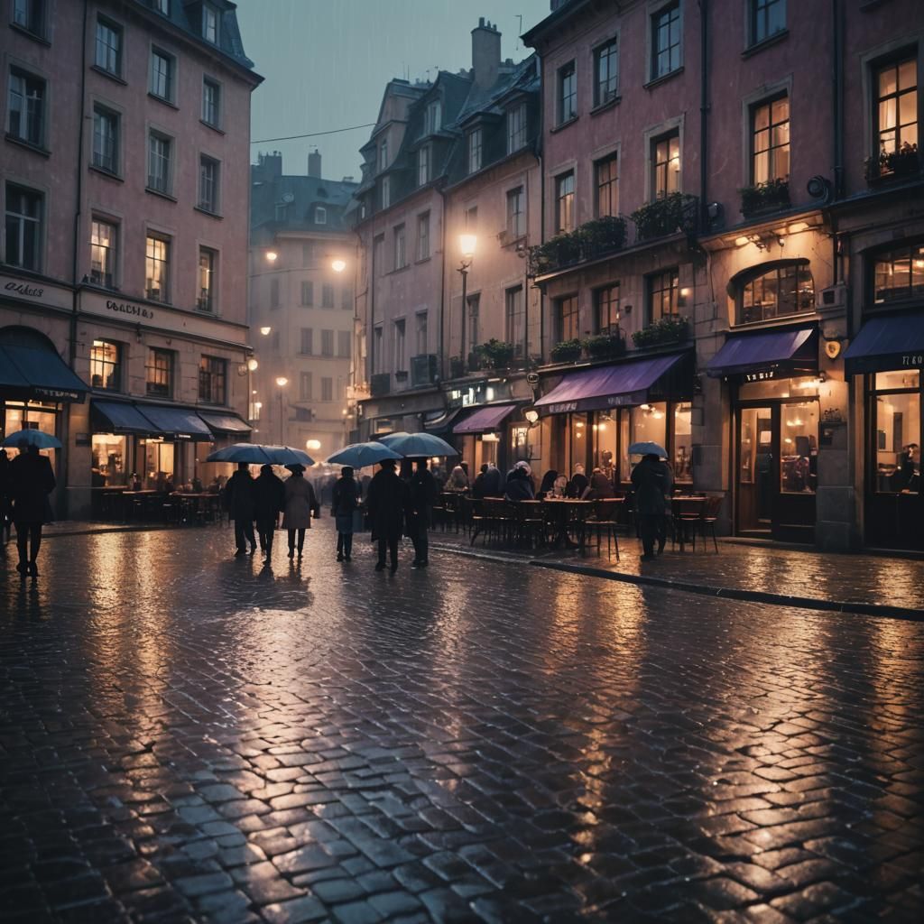 Noir City Square at Night: Cinematic Film Still