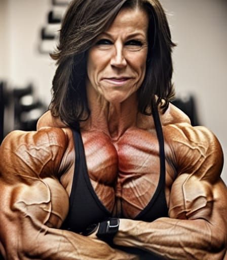 Muscular Middle Aged Female Bodybuilder Flexing
