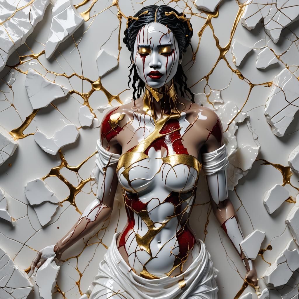 Kintsugi Goddess in Milk: Shattered Beauty