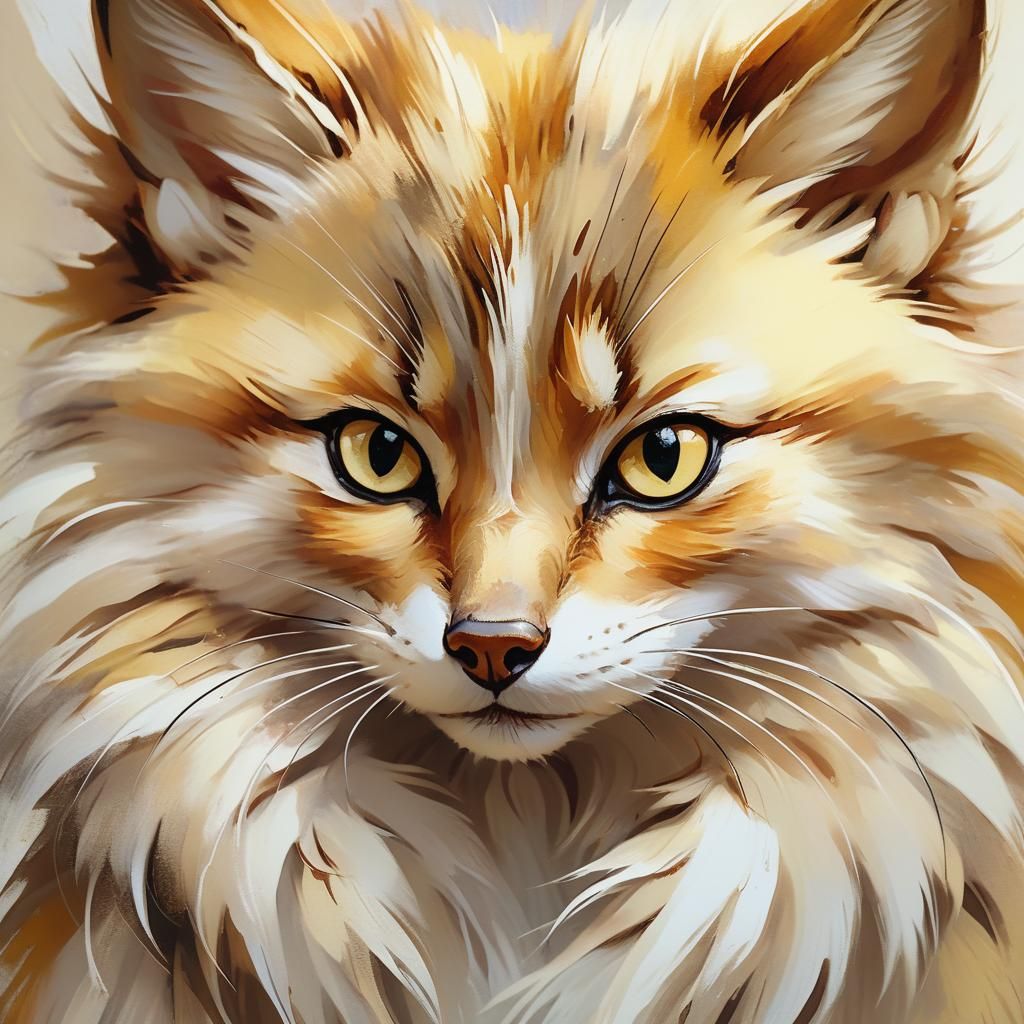 Tan Fox Portrait in Tempera Style