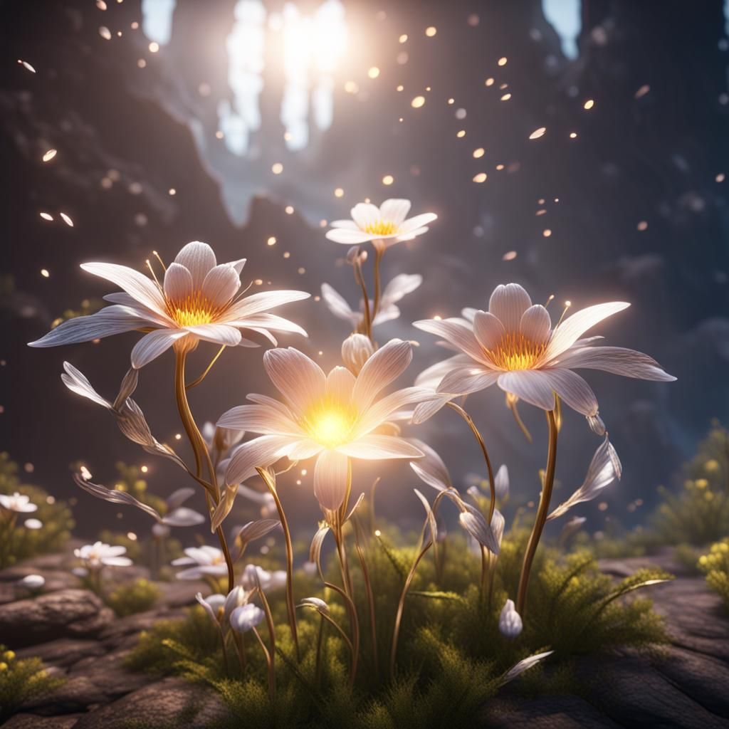 Magical Flowers with Light Veil in 3D Render