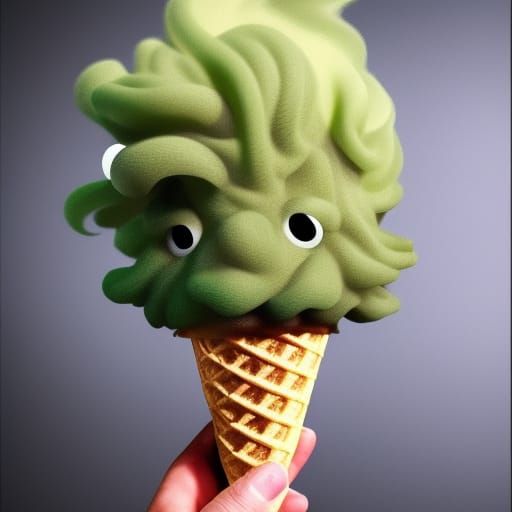 Tangela Pokémon in Ice Cream Cone: Hyperrealistic 3D