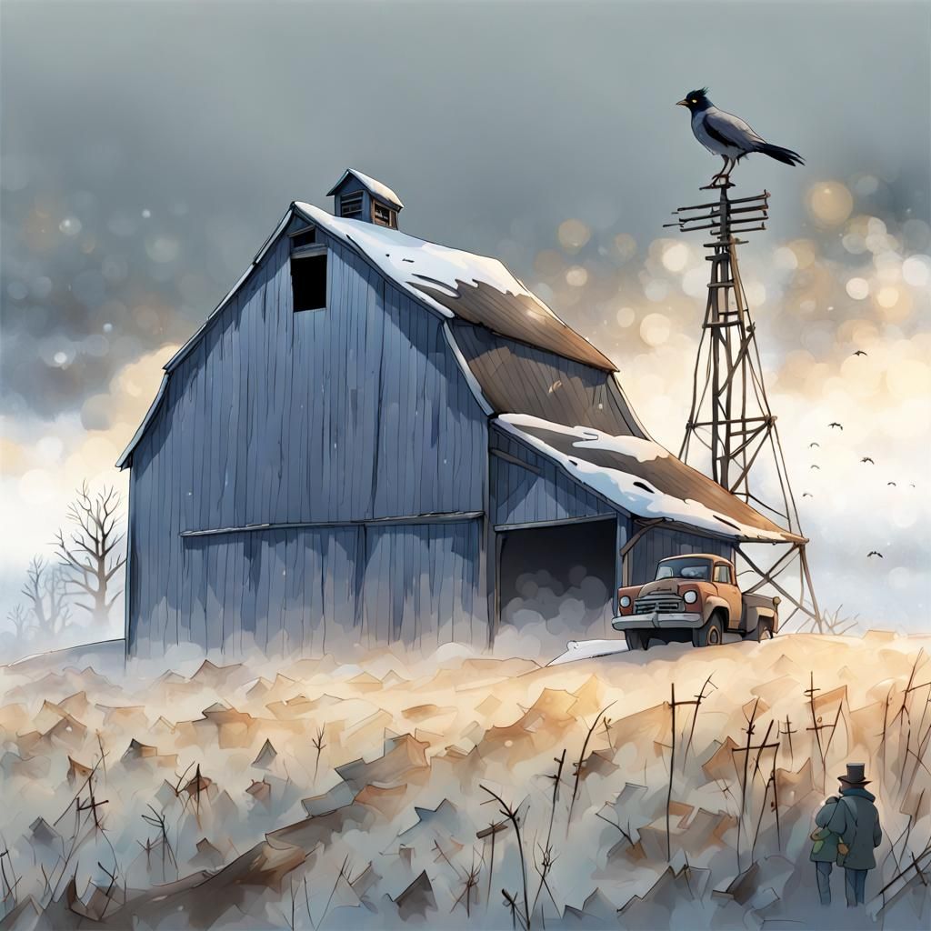 Abandoned Barn with Truck in Anime Style