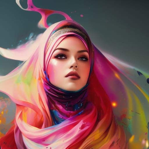 Ink splash hijabi girl