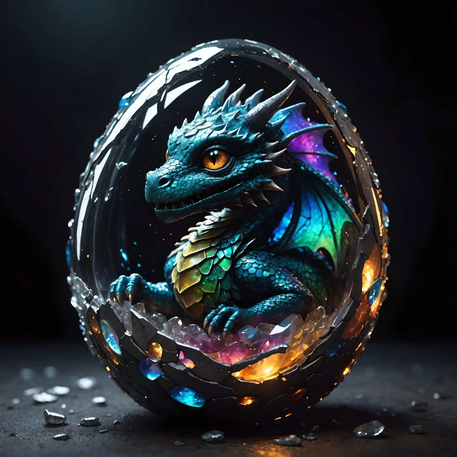 Baby Dragon in Egg: Hyperrealistic Digital Art