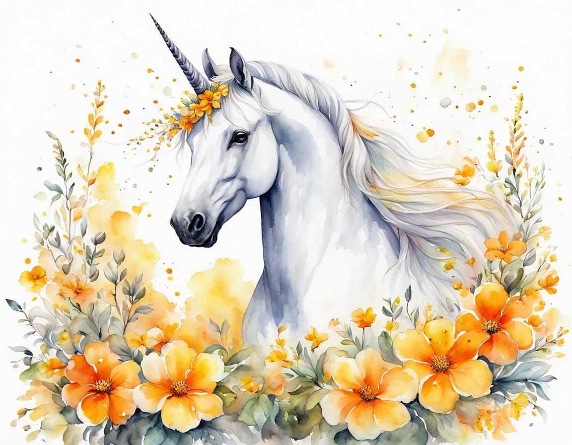 Enchanting Floral Unicorn in Vibrant Watercolor