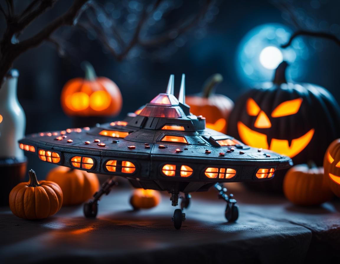 Halloween with tiny flying saucer