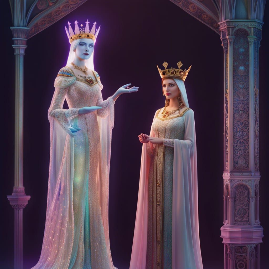 Medieval Queen with Ghost in Glittering Fantasy Portrait