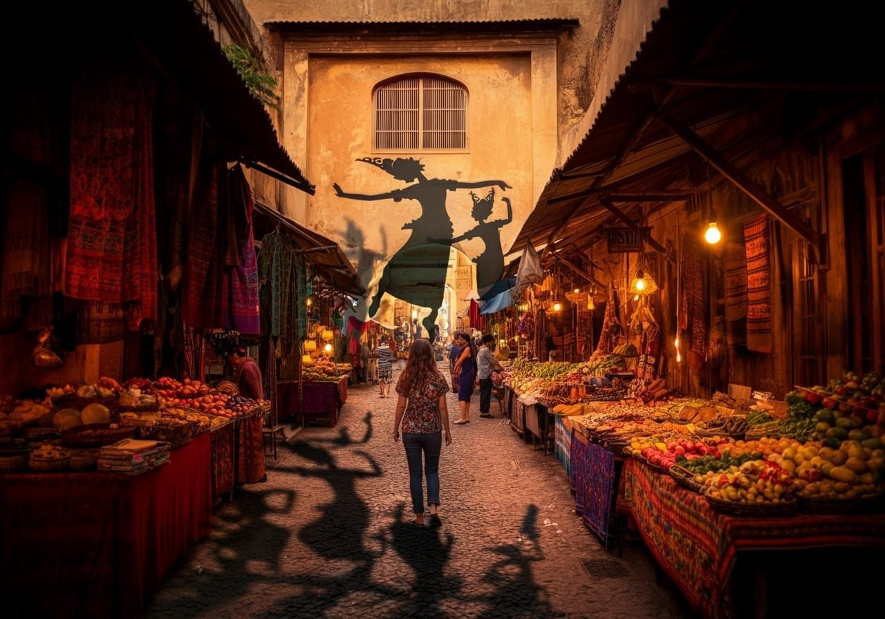 Dancing Shadows Create Spectral Festival in Market