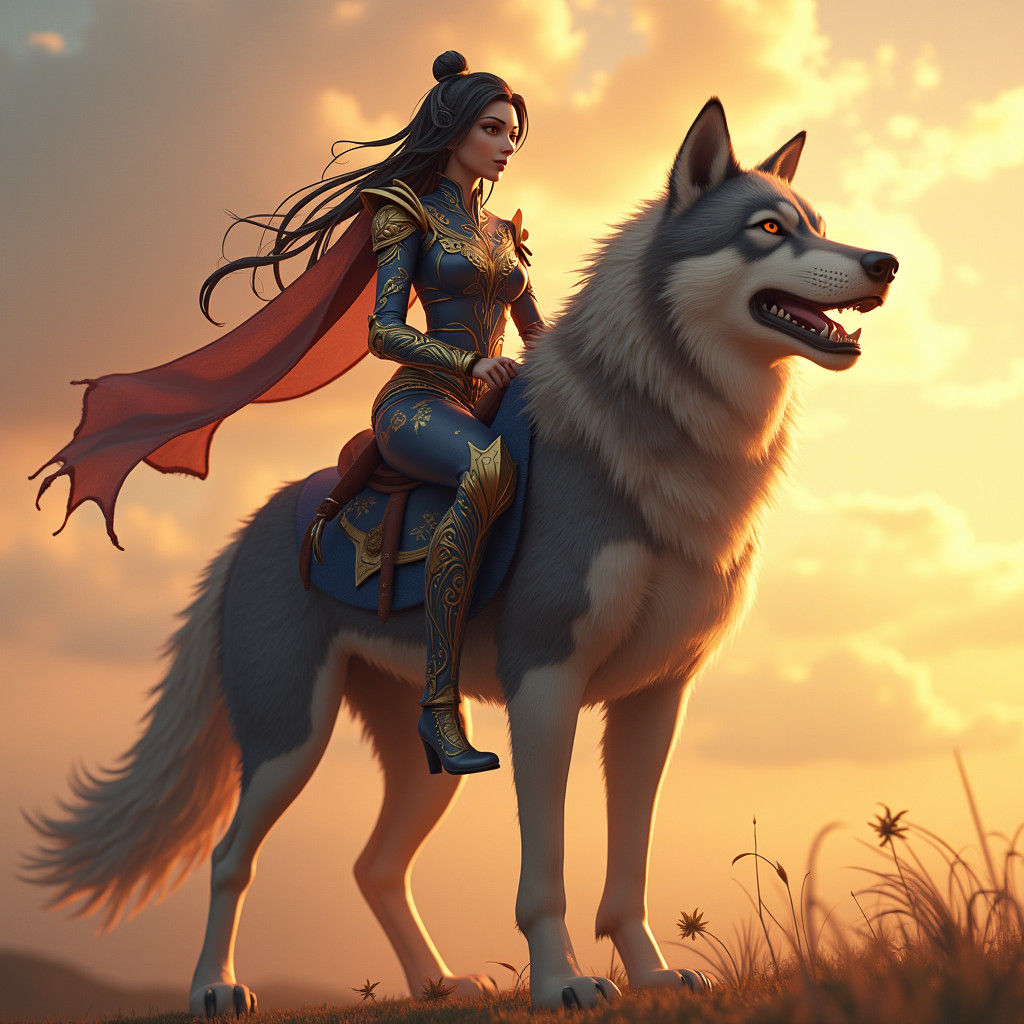 Portuguese Superheroine Rides Iberian Wolf in Anime Style