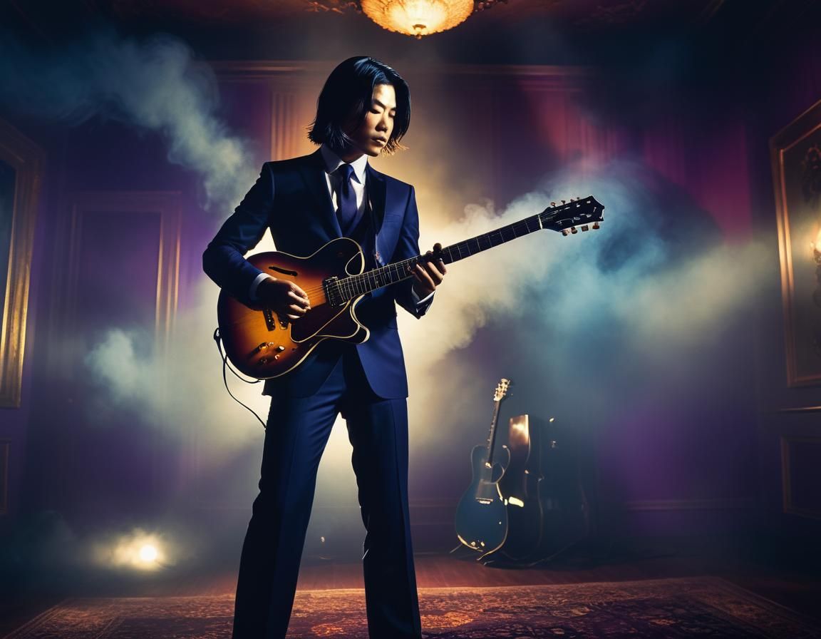 Surreal Musician Portrait in Film Noir Style