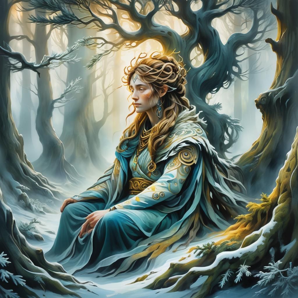 Ethereal Goddess Slumbers Among Ancient Yew Trees