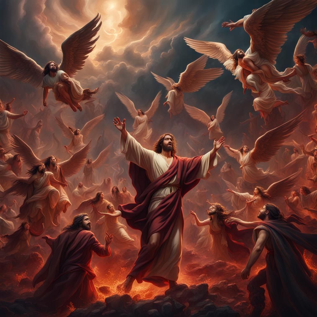 Angelic Battle: Jesus and Angels Defeat Satan