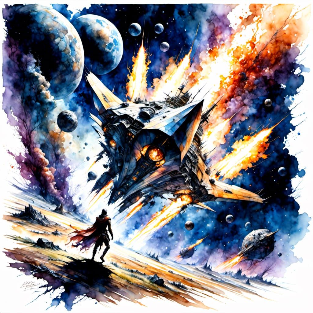 Burning Attack Starships off Orion in Deep Space