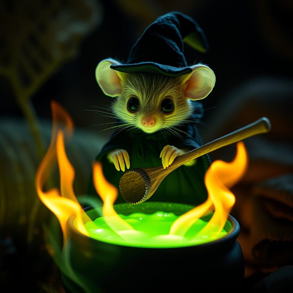 Whimsical Witch Mouse Brewing Potion