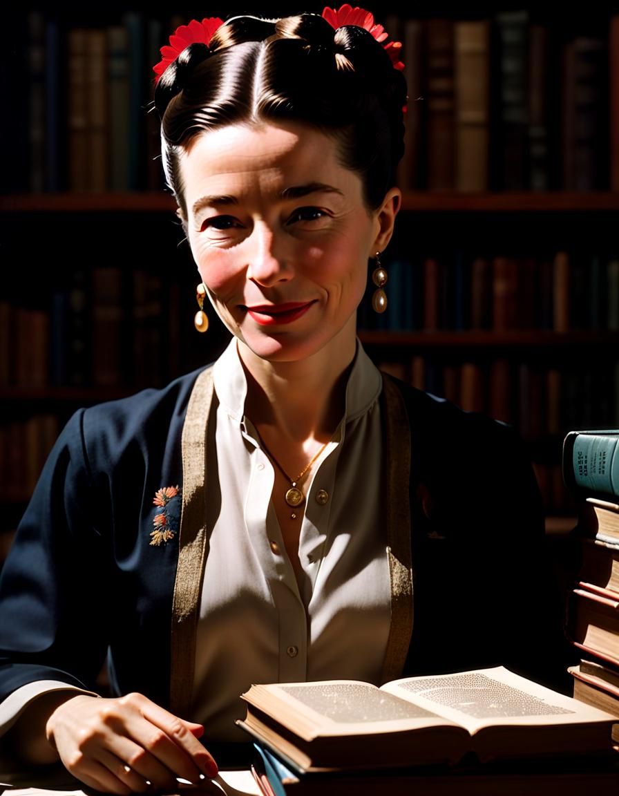 Portrait of smiling Simone de Beauvoir.