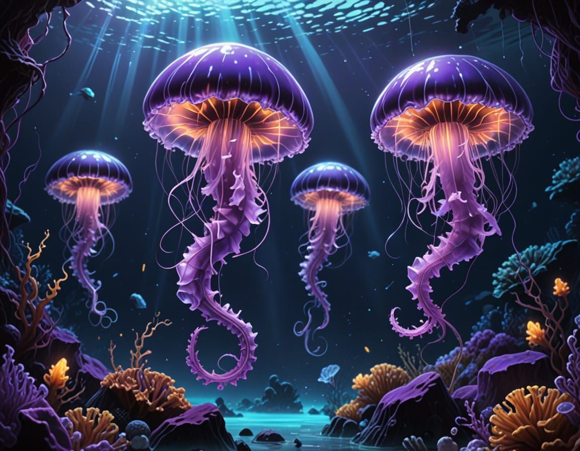 Ethereal Purple Ocean Ballet in Vibrant Acrylic