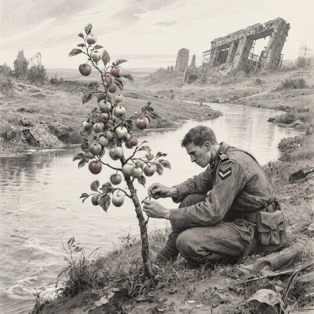Soldier and Apple Tree: Hope After War in Charcoal