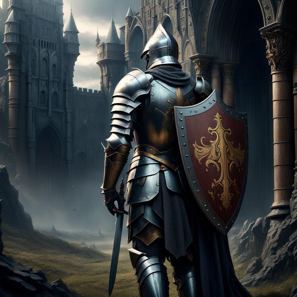 Epic Knight with Shield Digital Matte Painting
