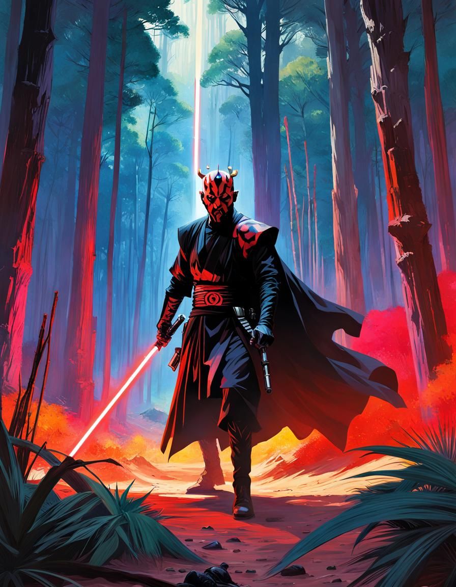 Darth Maul in Desert Forest: Maximalist Movie Poster