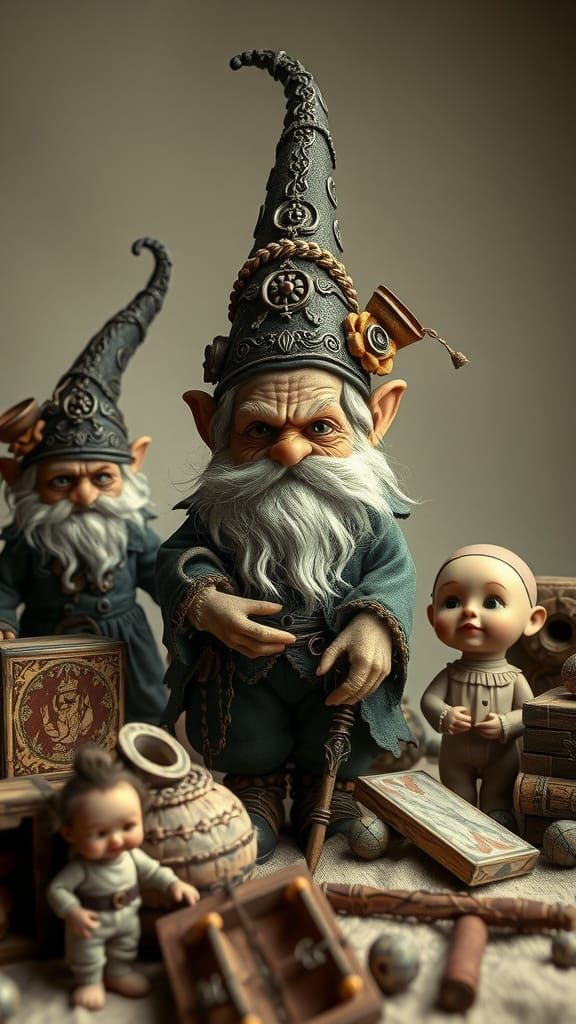 Gothic Gnomes in Whimsical Toy Landscape