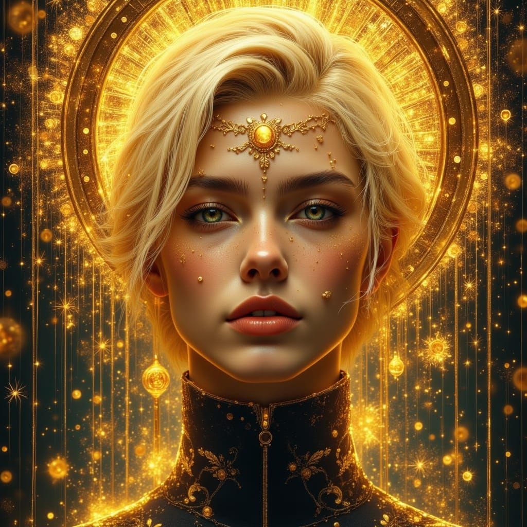 Luminous Portrait of a Blond Man with Ice Crystals