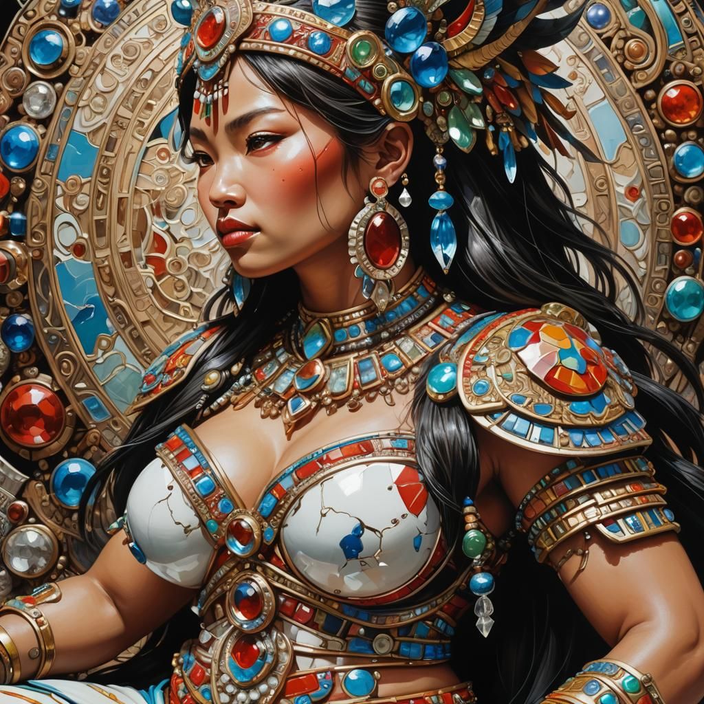Ethnic Amazonian Warrioress with Crystal Adornments