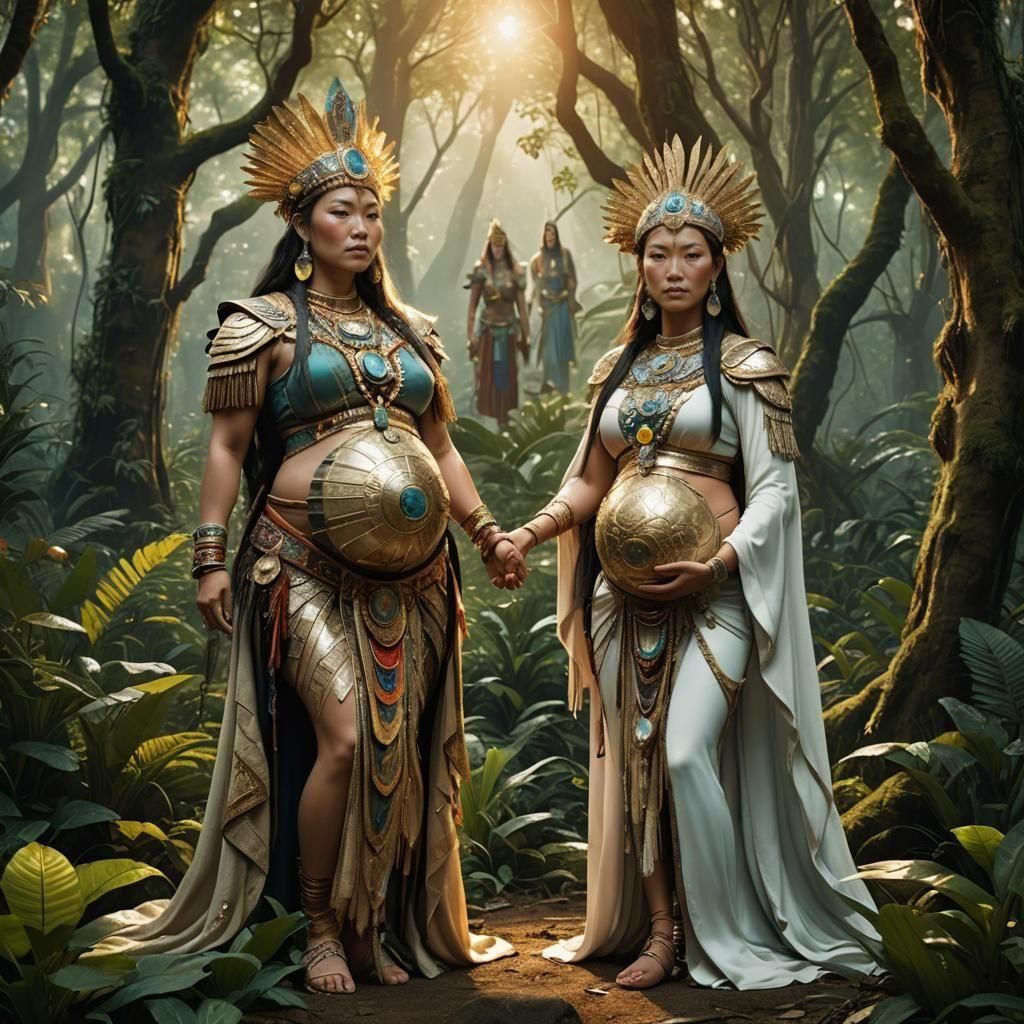 Pregnant Amazonian Priestess with Crystal Adornments