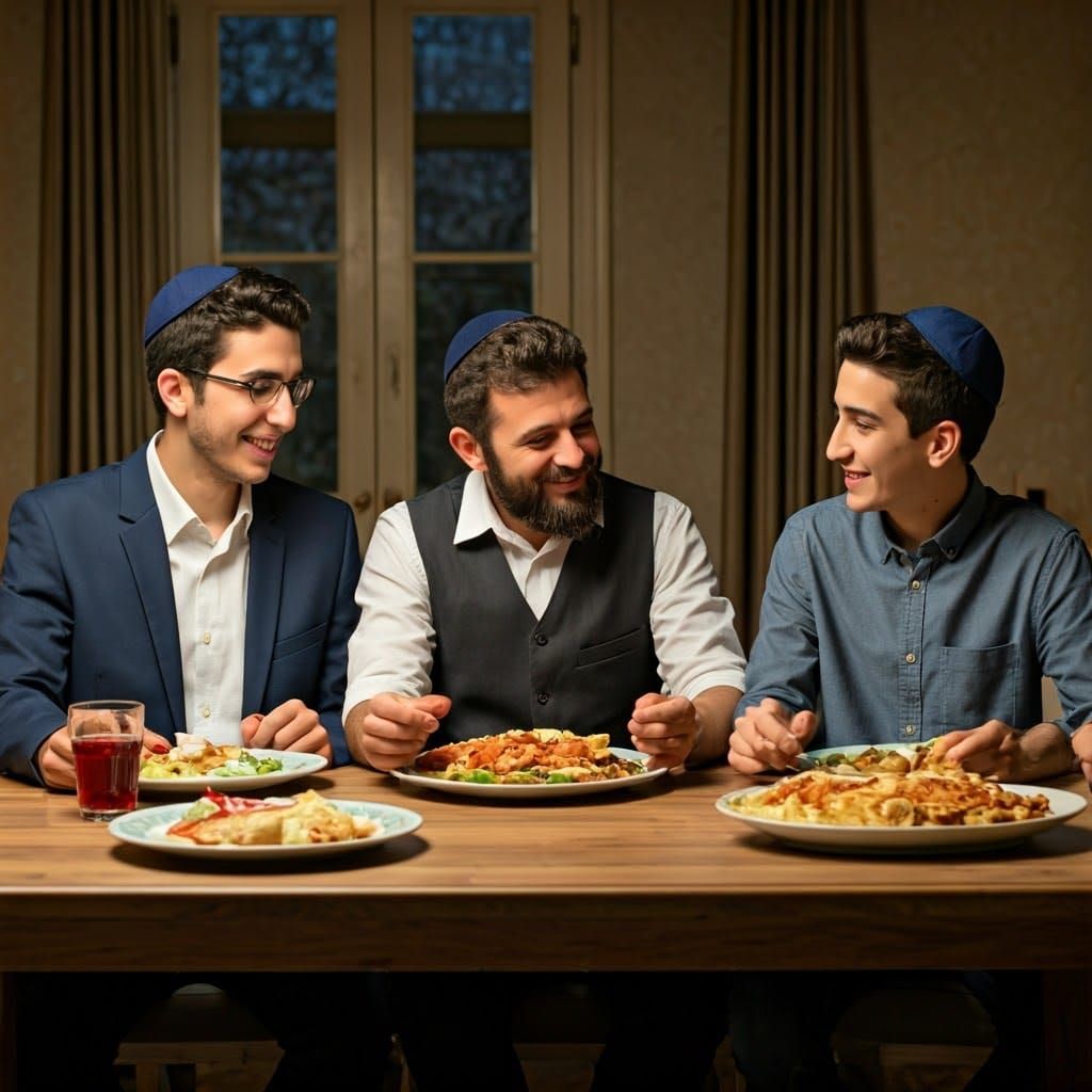A Traditional Jewish Family Shares Laughter Over a Meal