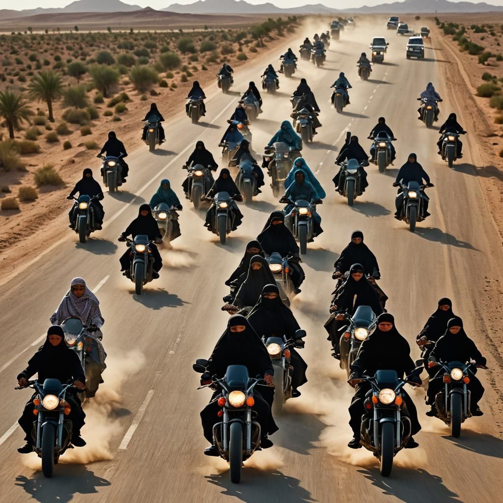 Arab Women Motorbike Portrait in Vibrant Color