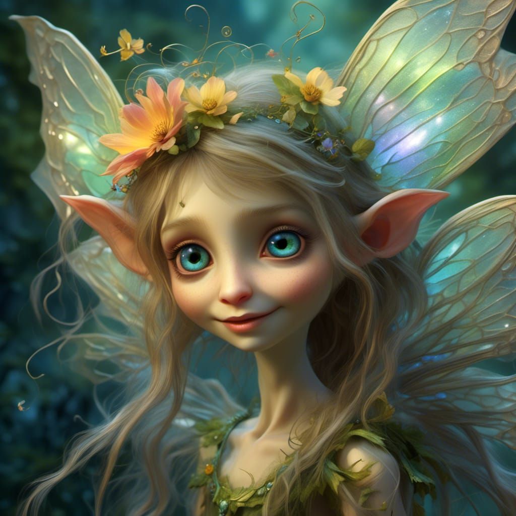 Fairy with Iridescent Wings Close-Up