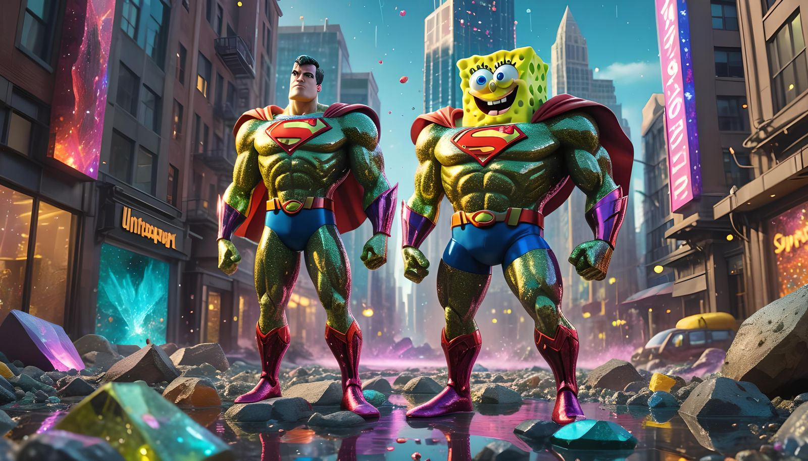 a mashup of SpongeBob  and superman fusion
