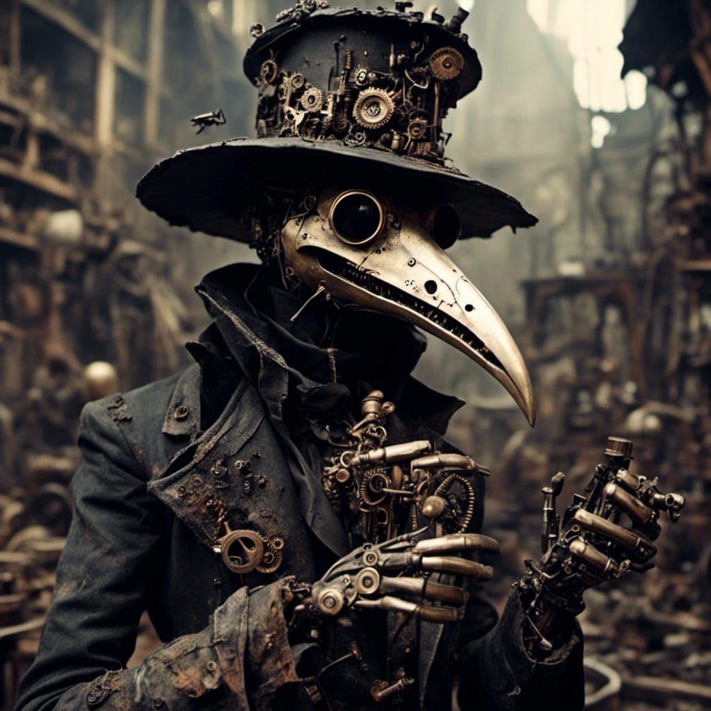 Mechanized Plague Doctor in Steampunk Style