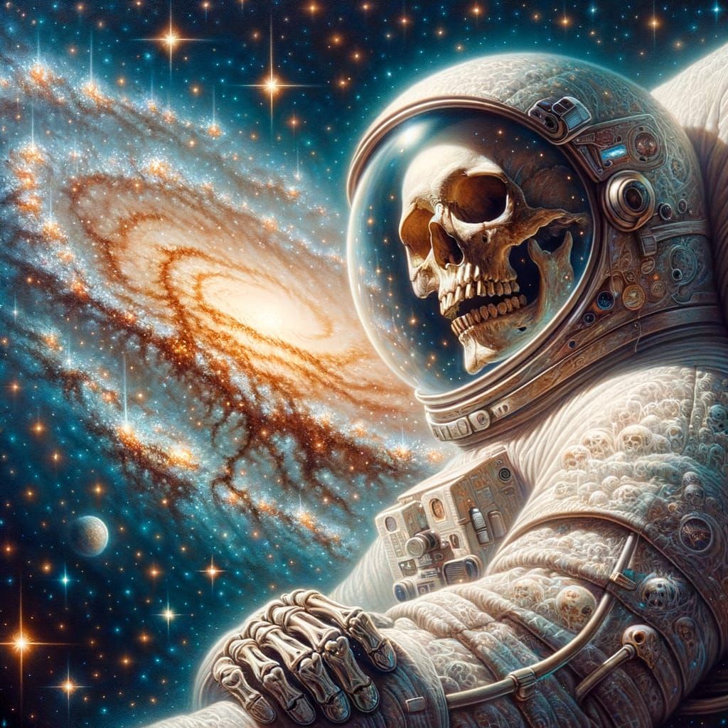 Skeleton Astronaut Drifting Through Magellanic Cloud