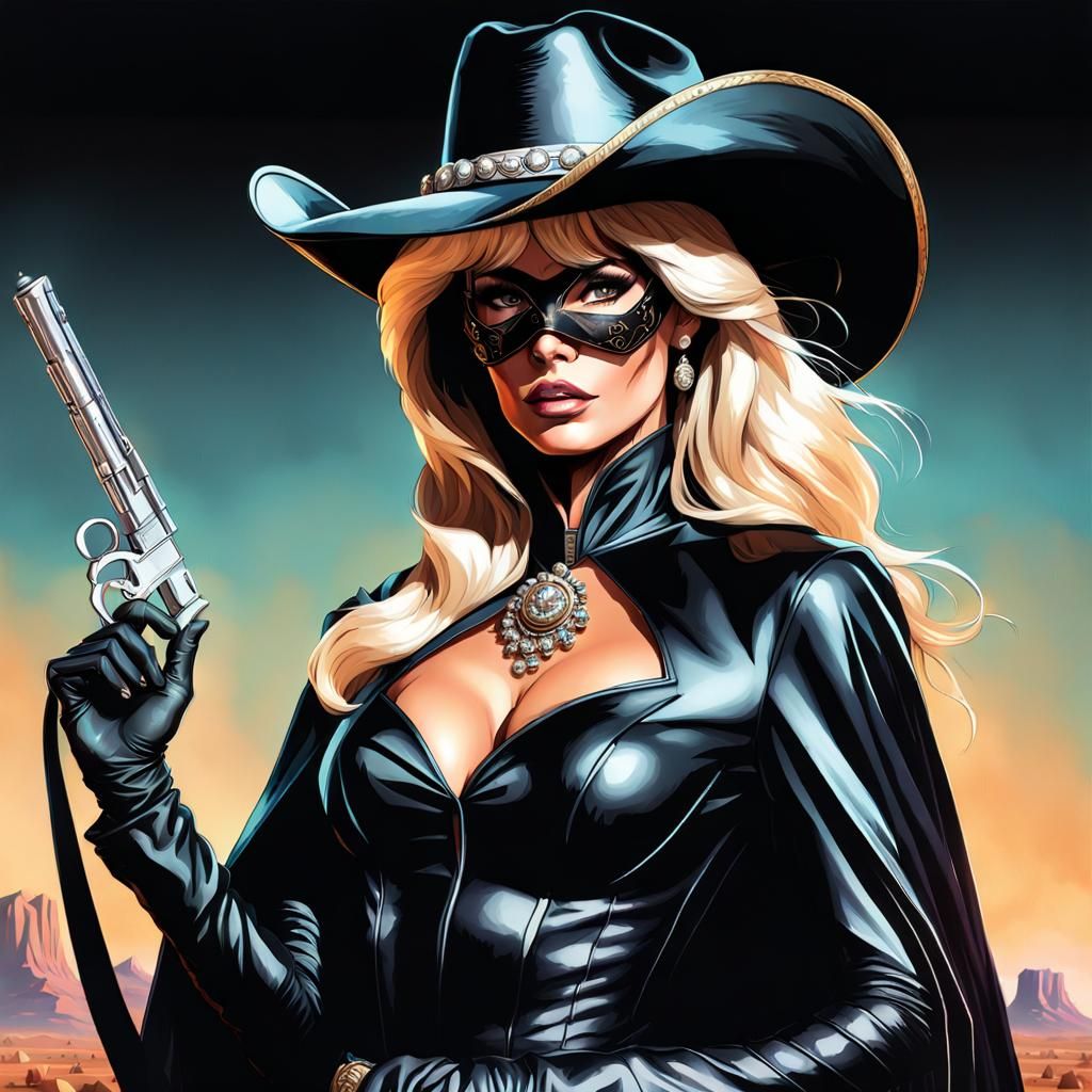 Portrait of Woman in Black Cowboy Outfit