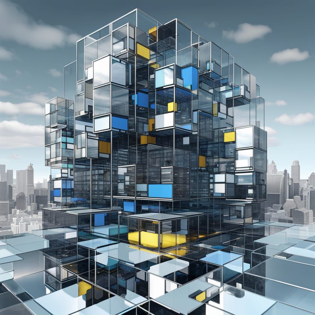Futuristic Glass City in Mondrian Style