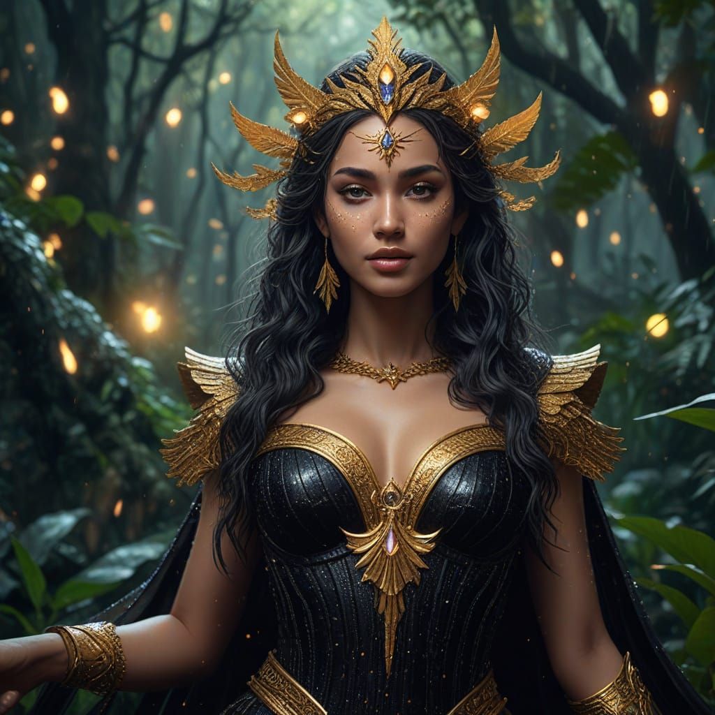 Fantasy Goddess of Revenge in Rainforest Oil Painting