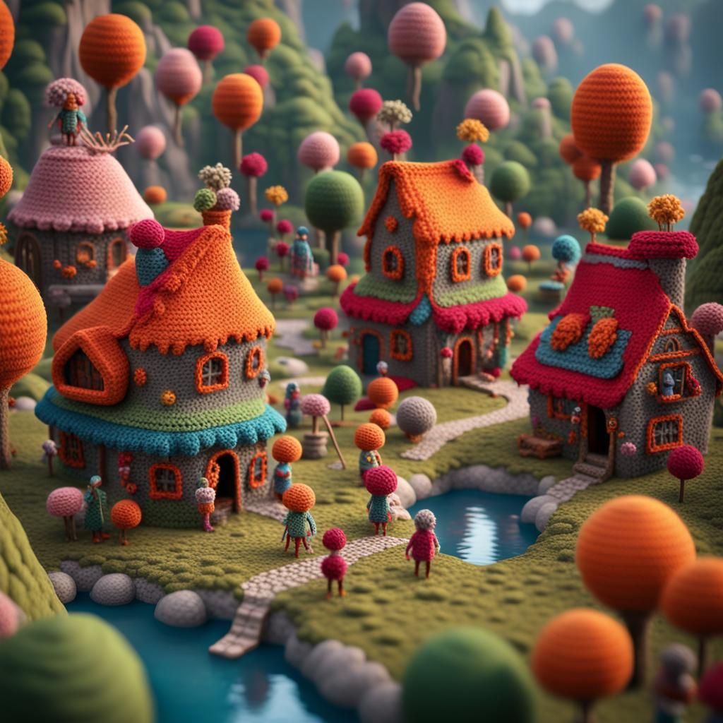 Charming Crochet Village with Detailed Figures