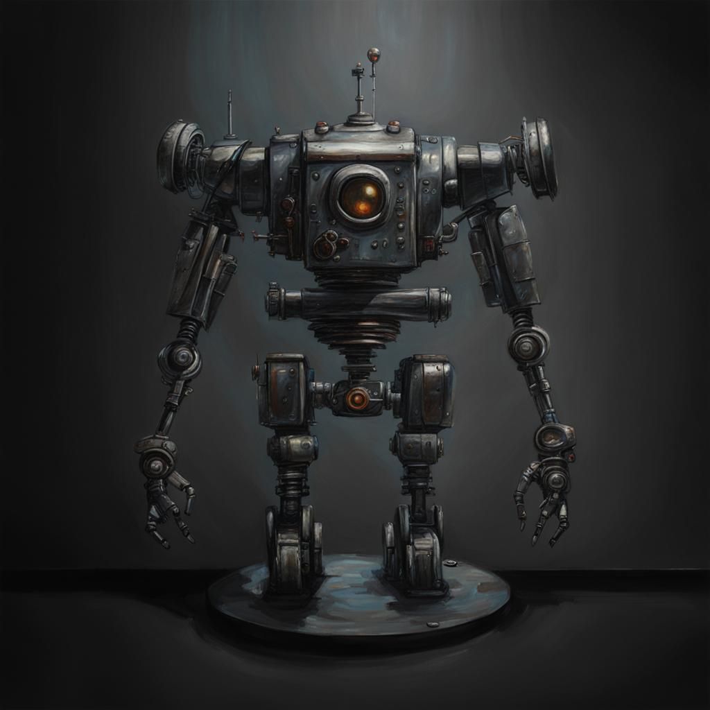Black Plated Robot in Oil Painting Style