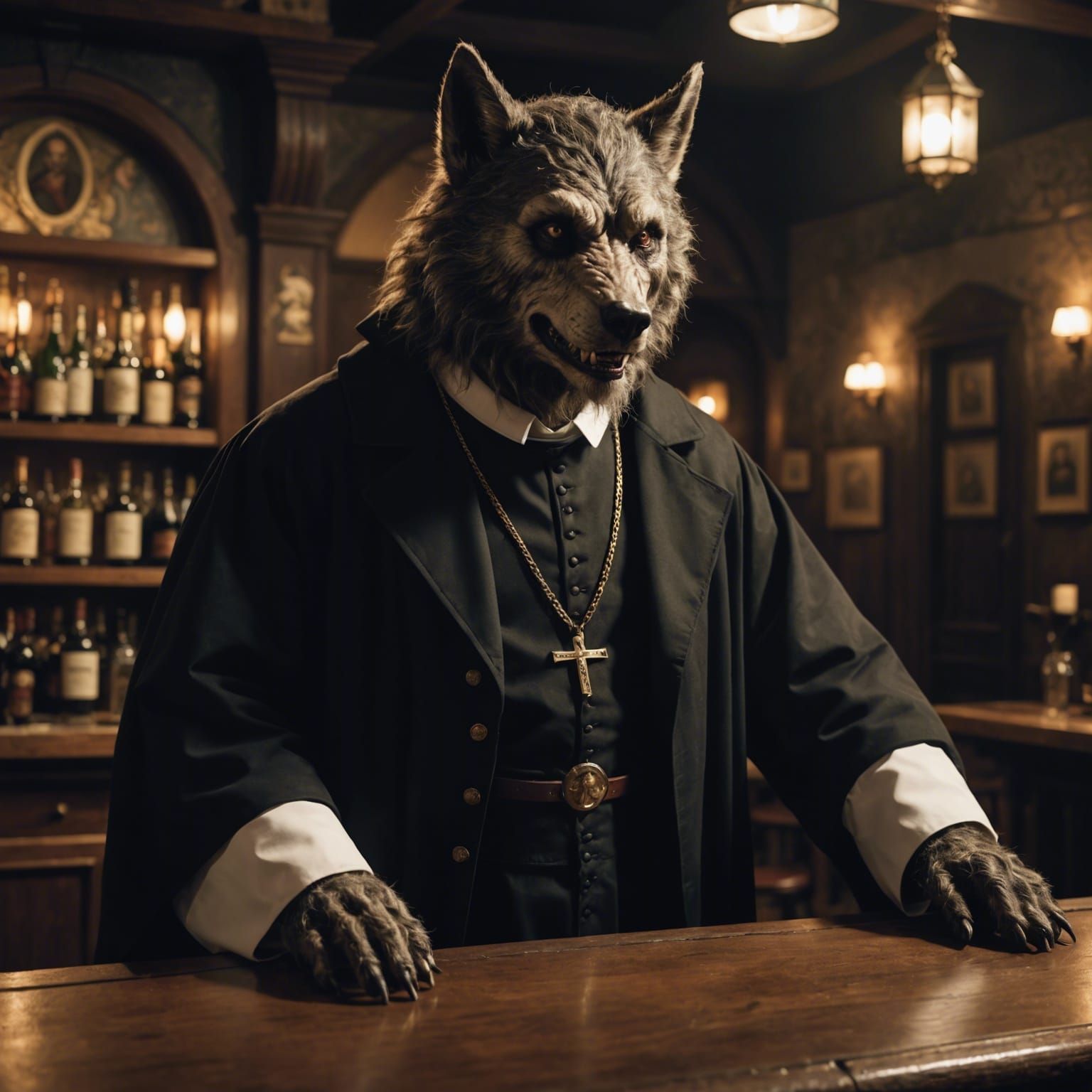 Werewolf Priest at Bar: A Humorous Concept
