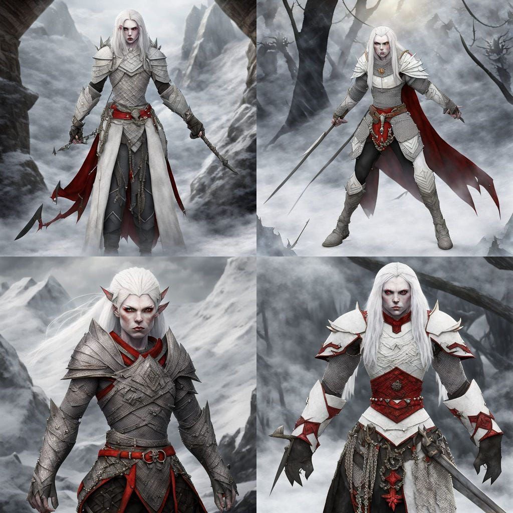 Majestic Albino Elf Queen Wields Twin Axes in Chain Mail Ski...