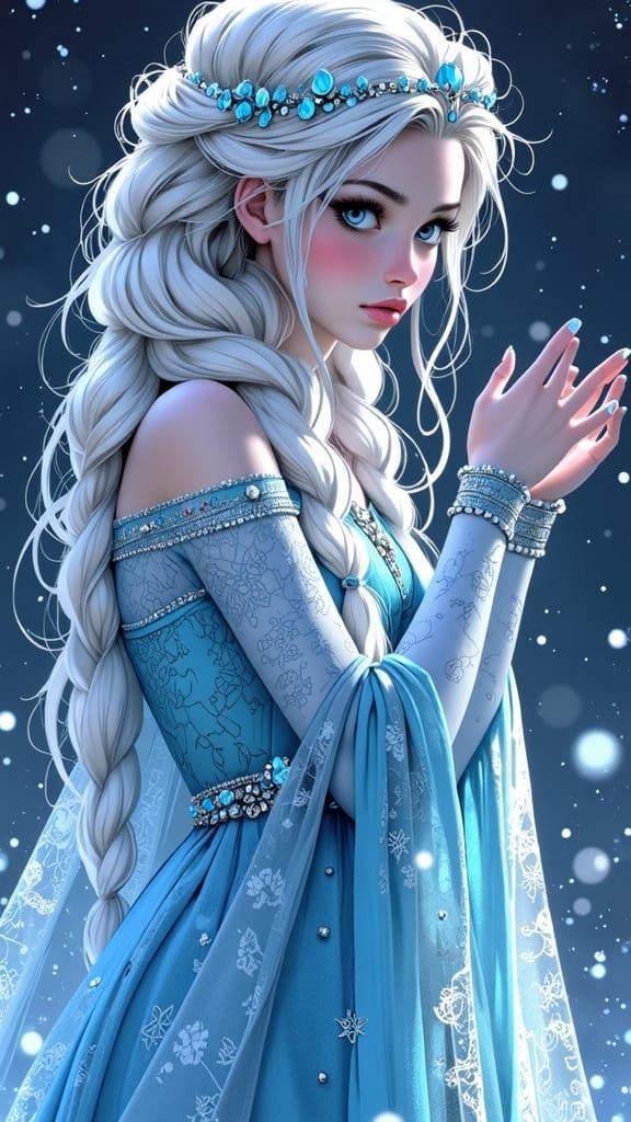 Majestic Snow Queen in Ethereal Icy Landscape
