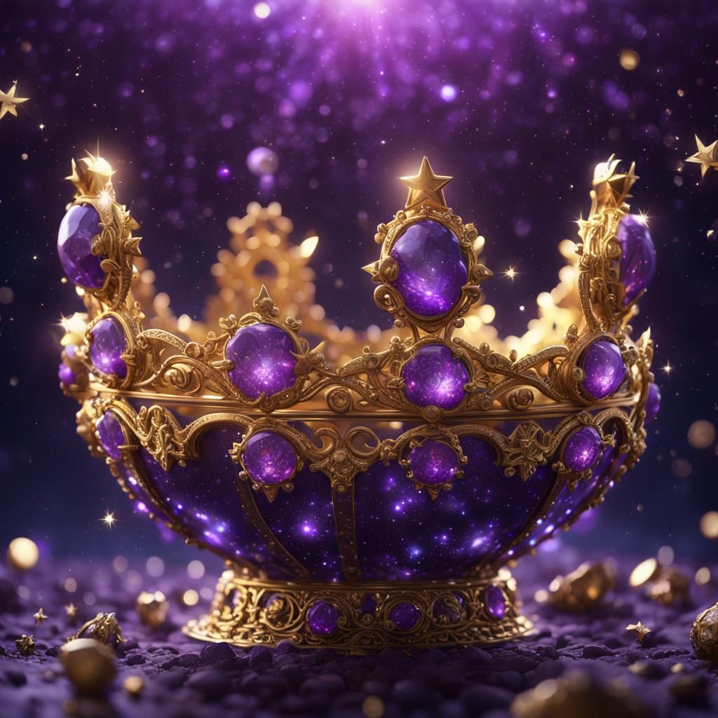 Glorious golden crown chakra crown royalty violet gemstone radiating pulsing throughout the cosmos shining glimmering st...
