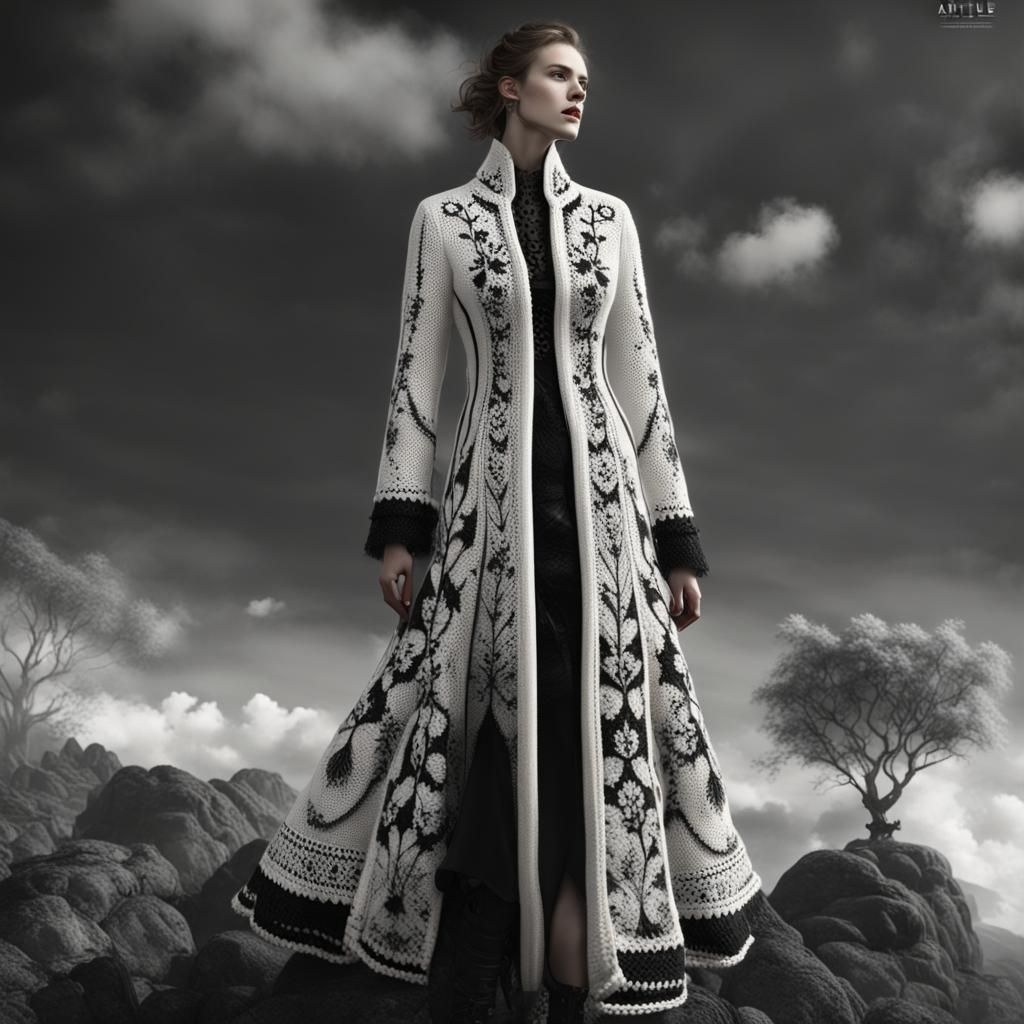Elegant Knit Coat in Black and White