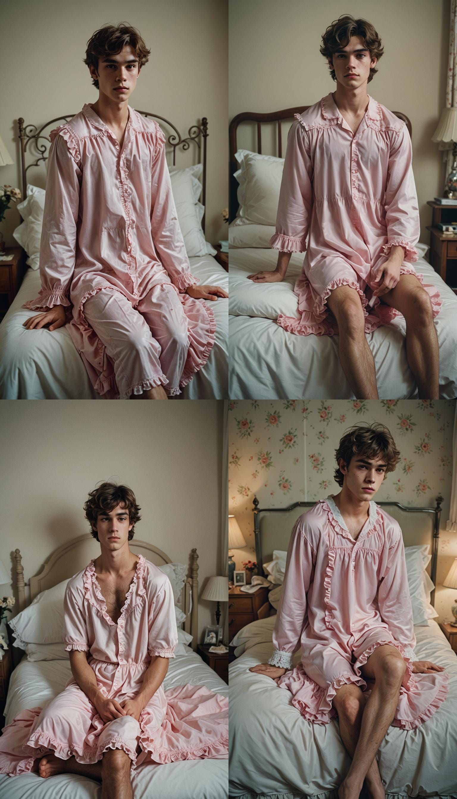 Masculine Man in Frilly Nightgown, Cinematic Film Still