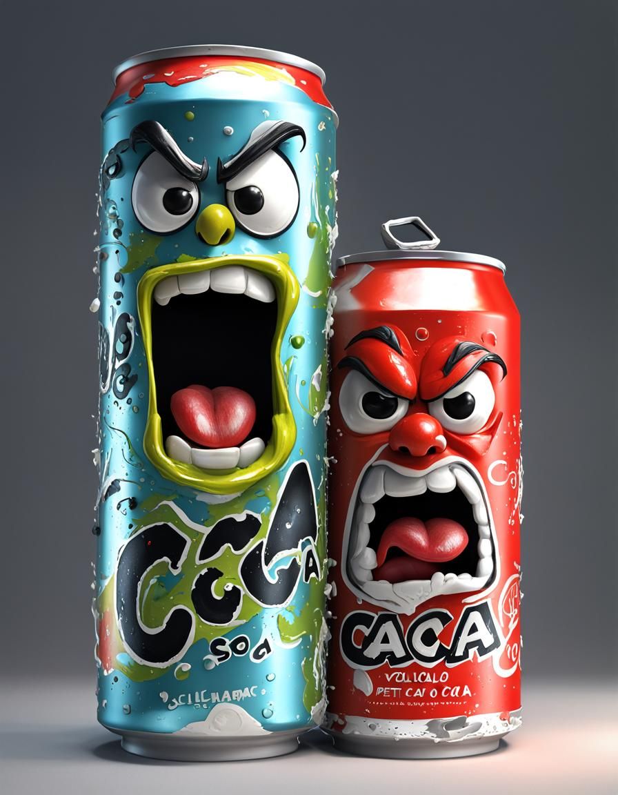 Funny Caricature of an Angry Soda Can