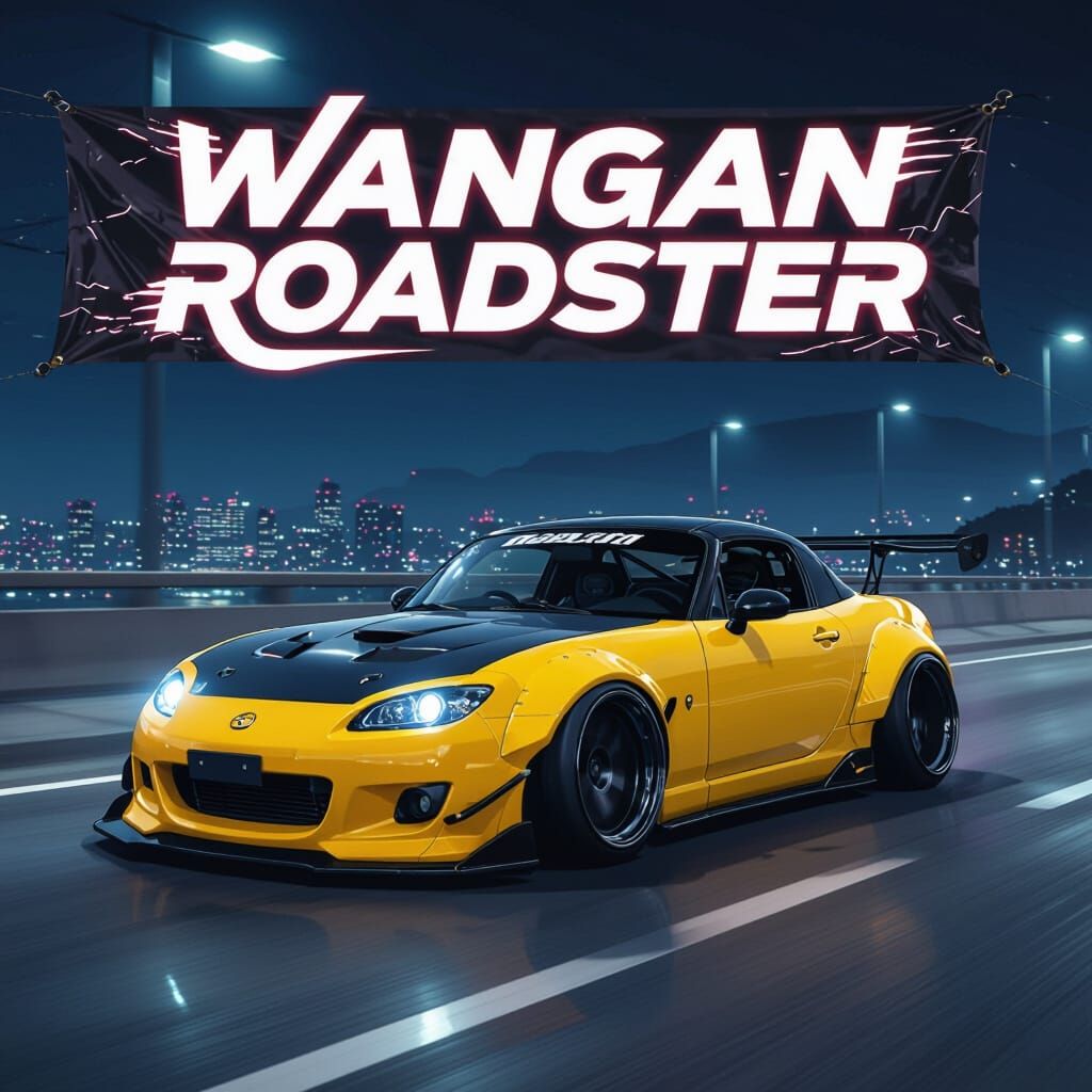 Yellow Miata with Rocket Bunny Kit on Highway