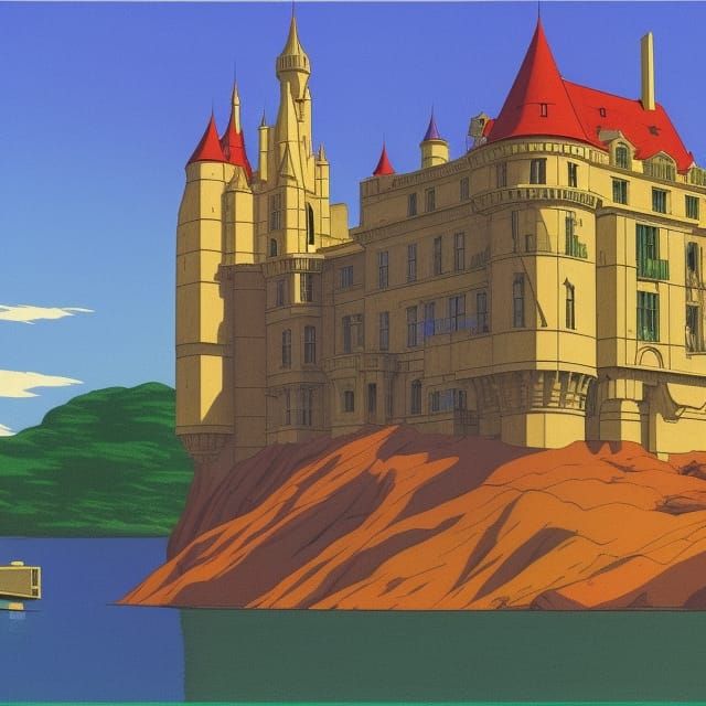 Island Castle: Edward Hopper and Moebius Inspired Art